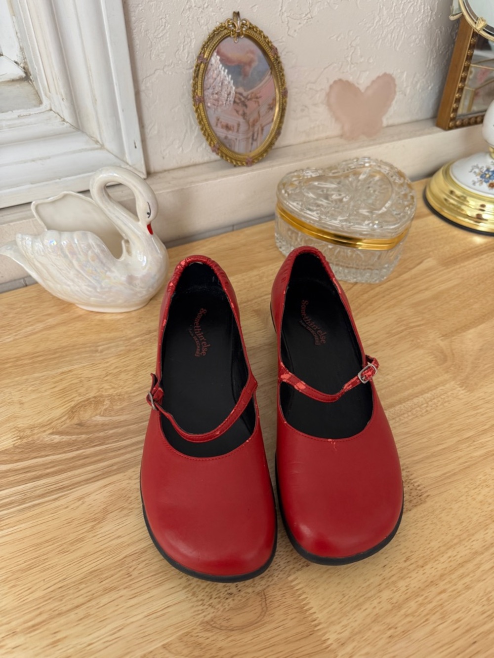 2000s Skechers Red Faux Leather Mary Jane Chunky Clogs Size 7 Whimsy Grunge - Picture 2 of 15